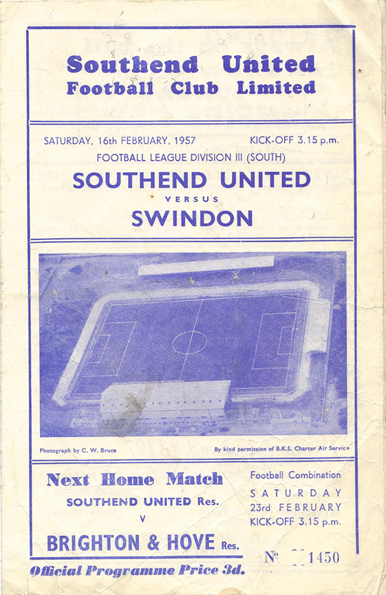 <b>Saturday, February 16, 1957</b><br />vs. Southend United (Away)